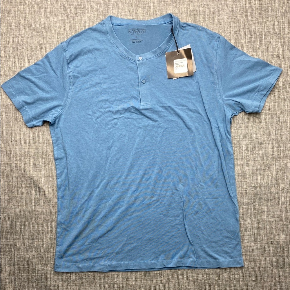 JB Workshop Shirt Mens Blue 2-Snap Short Sleeve Polo Style Large